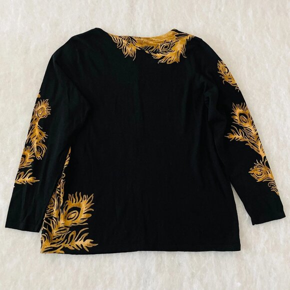 NWT Lane Bryant Womens Black Gold Peacock Feather Embroidery Cardigan Size 18/20 - Picture 2 of 8